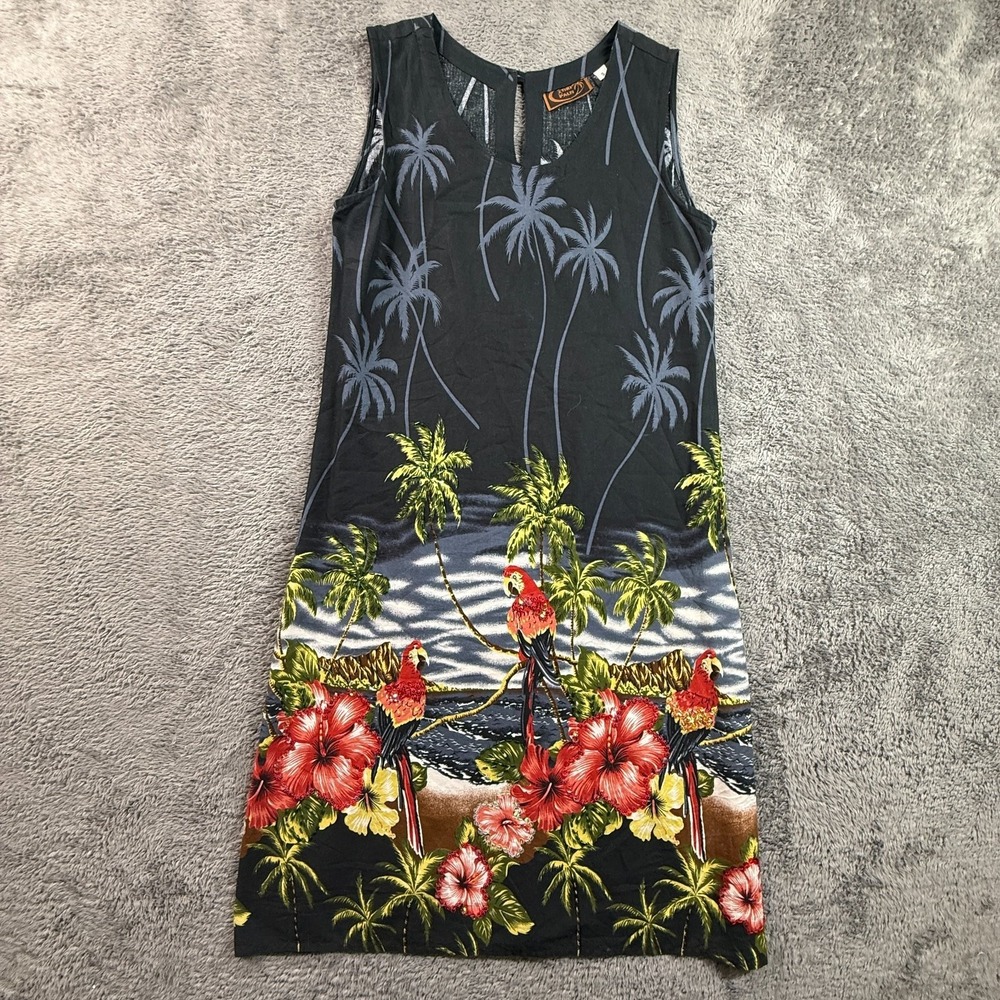 Womens S Tropical Hawaiian Dress Sleeveless Rayon Parrot Floral Tiki Beach